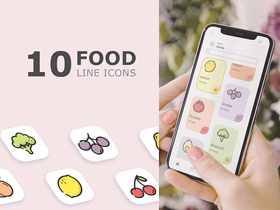 10 colourful food set line Icons