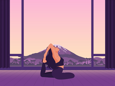 Vector illustration depicting an evening meditation in nature