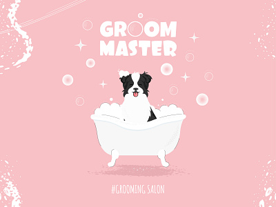 Cute dog bathing in the bathtub at the grooming salon