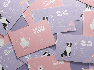 Business cards for the grooming salon bath branding bubbles card cartoon cute design dog dogs graphic design grooming illustration kawaii logo love pet pets salon typography vector