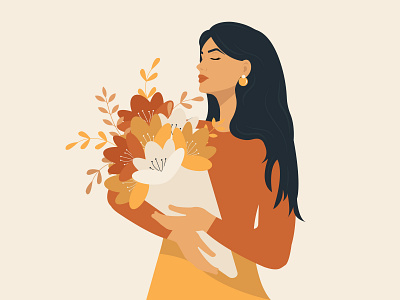 Portrait of a beautiful girl with black hair and flowers 90s beauty celebration design flower girl graphic design illustration international womens day people valentines day vector woman womens day