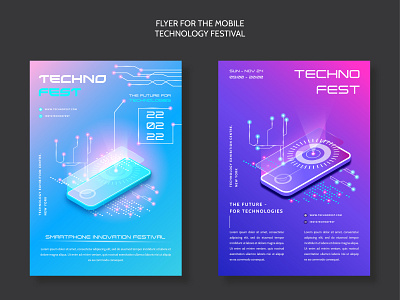 Flyer for the Mobile Technology Festival design digital festival flyer future graphic design illustration isometric logo marketing mobile phone poster smartphone technology typography vector