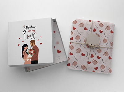 Valentine's Day gift wrap design box design gift graphic design illustration logo love package packaging design paper pattern valentines day vector