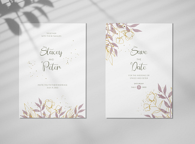 Wedding invitation design concept design graphic design illustration invitation invite leaves marriage pink save the date typography vector watercolor wedding wedding invitation
