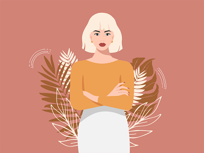 Beautiful blonde girl on tropical background in trendy colours 8 march beautiful blonde cartoon character cute design girl graphic design illustration realistic vector woman womans day