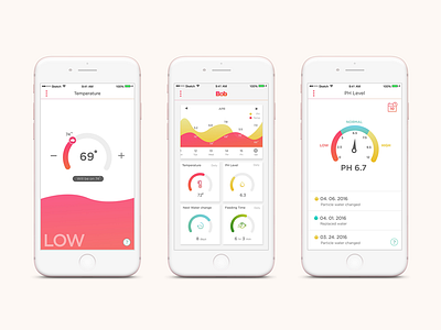 "Bob" Smart fishbowl controller aquarium condition controller fish fish app fish ui fishbowl mobile app mobile ui monitoring pet temperature