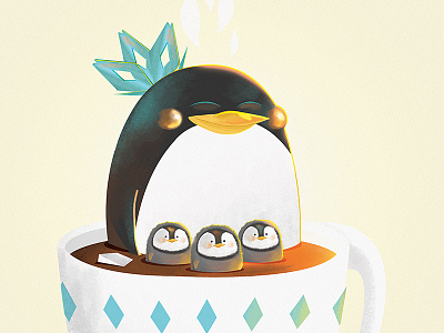 Morning Tea animal baby cute digital drawing drink illustration mother mug penguin sugar tea