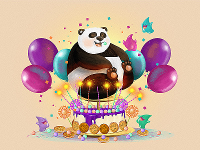 Happy Birthday Panda! bakery bear birthday cake digital drawing illustration monster panda party pastry sketch