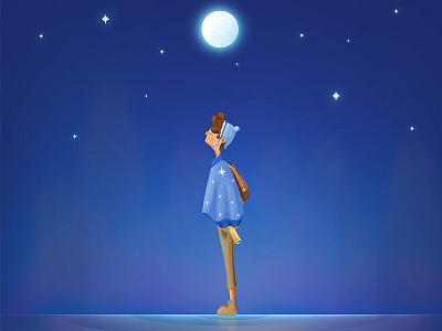 Solitary art aurora character digital drawing illustration moon night people sky stars