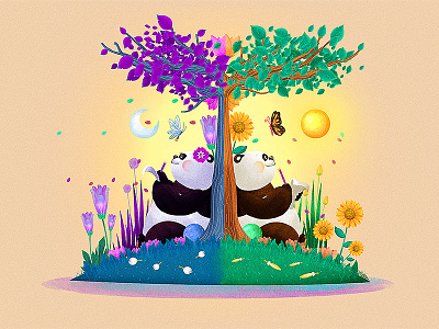 Thinking Of You animal character day digital drawing flower illustration letter love panda sketch tree