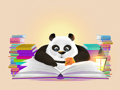 Reading Buddy art bird book character digital drawing friend illustration library magazine panda sketch