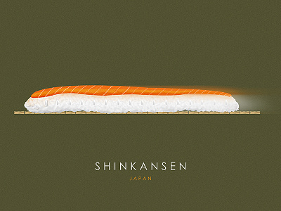 Sushinkansen bento drawing food illustration japan poster railway salmon sashimi subway sushi train
