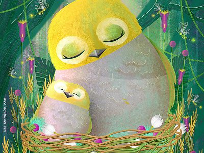 Mother's Love animal baby bird character drawing egg forest illustration jungle nest poster sketch