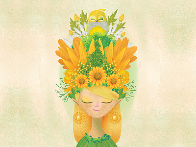 The Yellow Queen animal character design concept art digital art digital painting drawing fairy floral flower garden illustration red