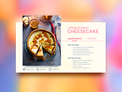 Daily UI #9_Recipe Card cake card desserts flat food nutrition recipe restaurant sweet widget