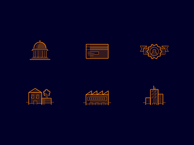 Icons account bank blue card credit factory flat home icons orange profile society