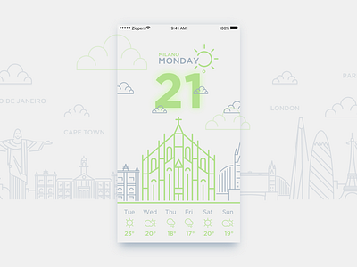 Daily UI #10_Weather Widget app flat green icon illustration interface temperature travel ui vector weather widget