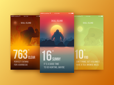 Kong weather app - Skull Island app film illustration interface island kong skull temperature ui vector weather