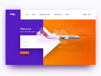 FedEx Login - Daily UI airplane cards expedition fedeex login plane shipping ui user web