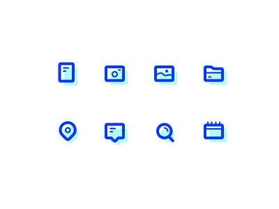 Icon set bold blue calendar camera chat documents folder gallery icon minimal pin search