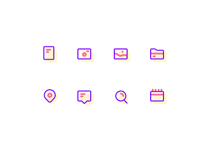 Icon set calendar camera chat documents folder gallery icon minimal pin search violet