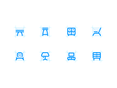 Furniture Icons blue design flat furniture grid grid design icon icons icons design icons set illustration illustrator minimal technical ui ux ui design