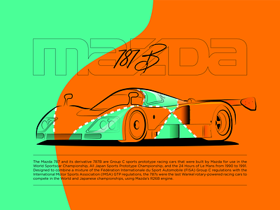 Poster - Mazda 787b auto car illustration mazda orange poster race shape sport stroke style