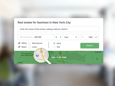 Real estate form search button clean form interface map search simple ui