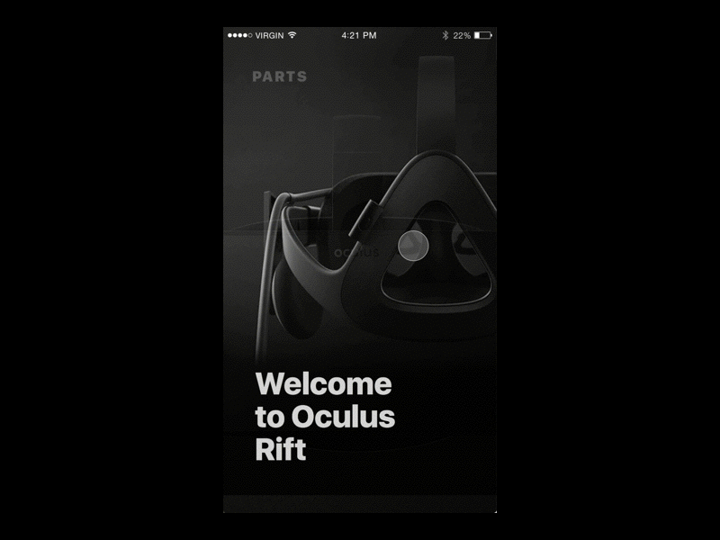 Oculus Rift animation app ios principle ui walkthrough welcome
