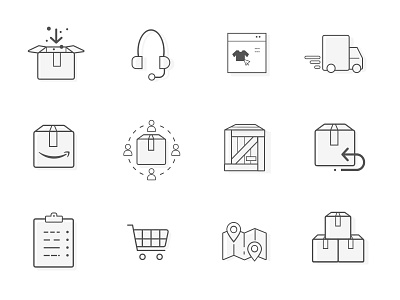 Fulfillment Icons art boxes checkout customer support e commerce icon illustration line logistics map package pin shipping shopping stack truck