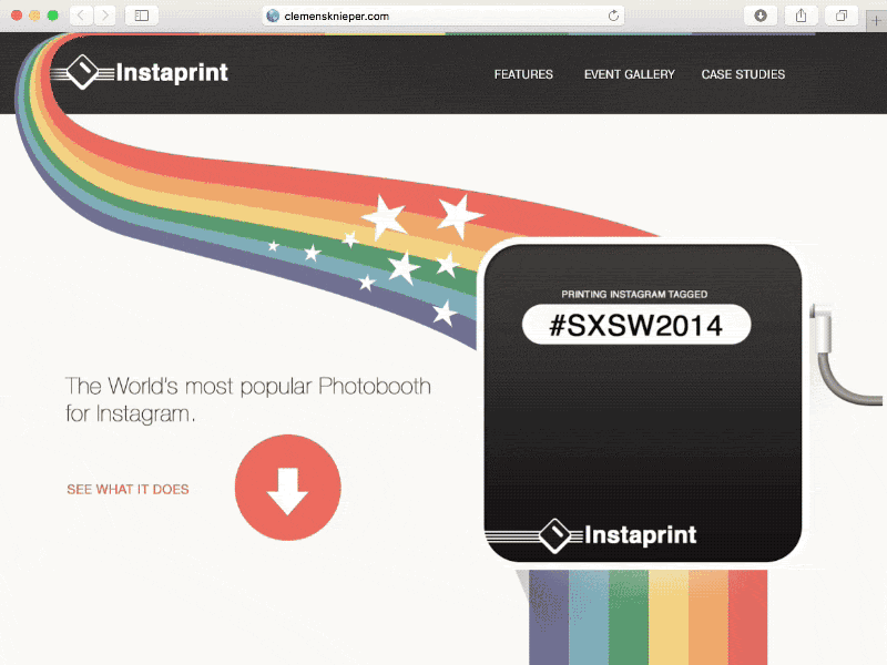 Instaprint website protoype animation instagram instaprint photo print rainbow scrolling story vintage