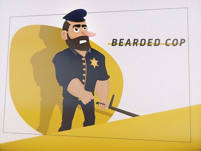 Bearded Cop 2d animation body character design flat illustration motion motion design motion graphics police yellow