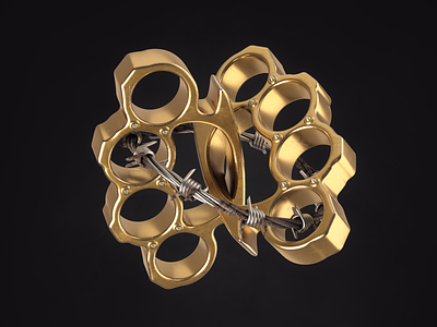 Brass Knuckles Community 3d barbed wire brass knuckles c4d c4d42 cinema4d design gold illustration print product wire