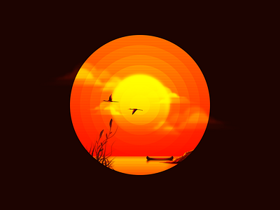 Sunset art birds boat circleart draw fly illustration landscape nature niceart orange prok art sea sky spirit sunset trend vector view yellow