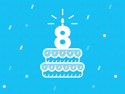 Eighth Birthday of The MAC birthday cake candle celebrate design eight illustration sprinkles