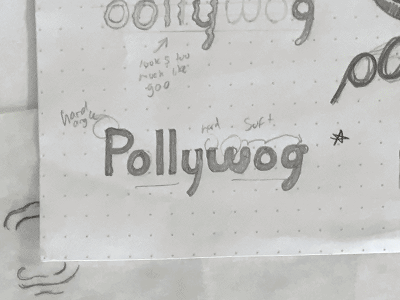 Logo Process for Pollywog animation brand branding design green identity logo logotype pollywog process sketch type