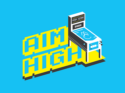 Aim High aim arcade cyan game high high score motivate motivational pinball screen print tshirt yellow