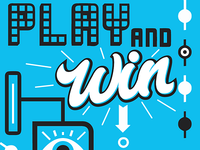 Play and Win black blue hand lettering handout lettering mac play the mac type white win