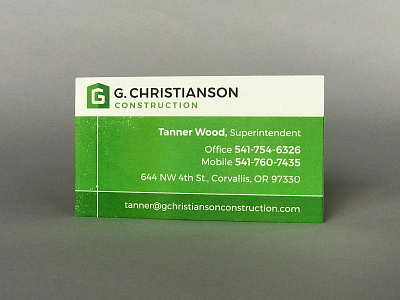 G. Christianson Construction — Business Card business card card construction g g christianson green