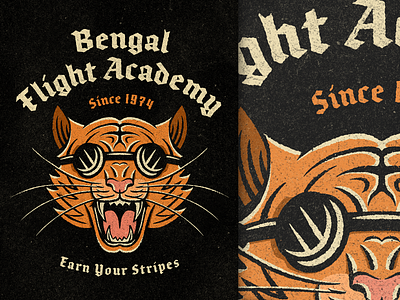 Bengal Flight Academy animals badge blackletter cats illustration texture tiger type typography vintage