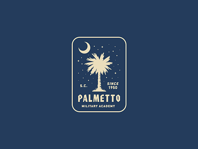 Palmetto Military Academy badge illustration military moon palm tree palmetto sky south carolina stars trees typography vintage