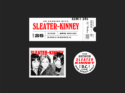 Sleater-Kinney badge bands concert dc halftone layout riot grrrl sleater kinney texture ticket type typography vintage washington dc