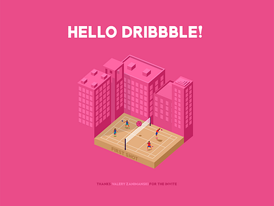 Dribbble First Shot city debut dribbble first game hello invite isometric shoot shot