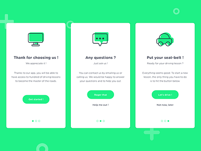 Driving lessons onboarding app design fresh green icon interface minimalist onboarding ui