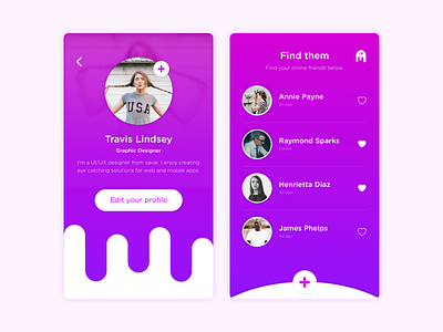 Friend locating app app design gradient profile purple ui