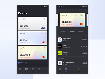 Cards. Mobile Bank App Concept app application bank banking cards credit card finance finance app ios mobile operation pay payment ui ux