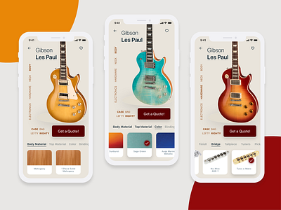 Custom Guitar Shop app design gibson guitar instruments ios iphone les paul shop ui ux