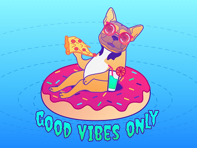 Good Vibes Only Sticker blues donut electric float frenchbulldog frenchie good vibes only pinks pizza purples sticker summer