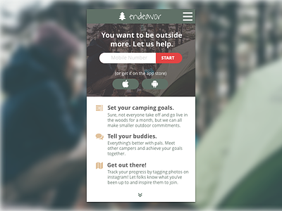 dailyui | landing page (above the fold) 003 camping dailyui download endeavor landing page mobile outdoors