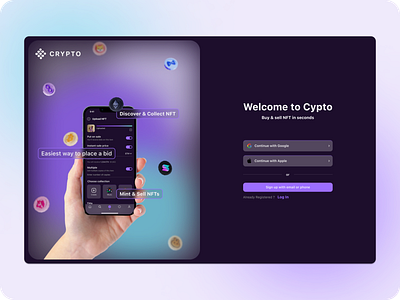 Sign Up Page for NFT Marketplace Website app app design create account crypto daily ui day01 form login nft app signup split screen ui design user interface ux webdesign website